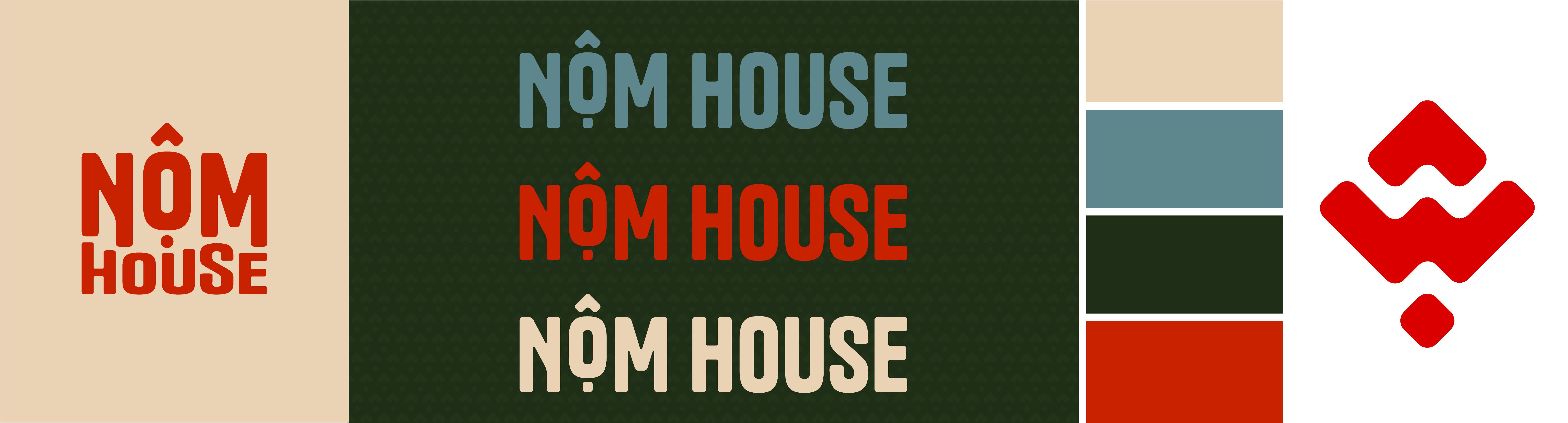 Nom House complete brand kit overview showing logos, colors, and typography